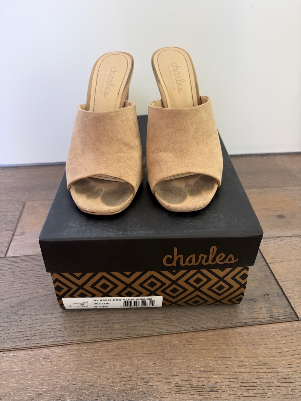 Charles David Tan Suede Open-Toe Slide Mules